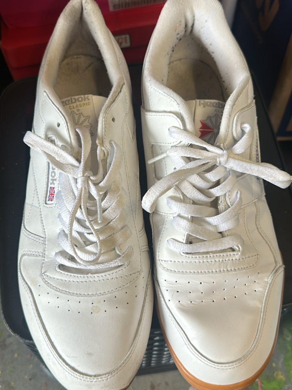Reebok Men's White Leather Sneakers with Gum Sole